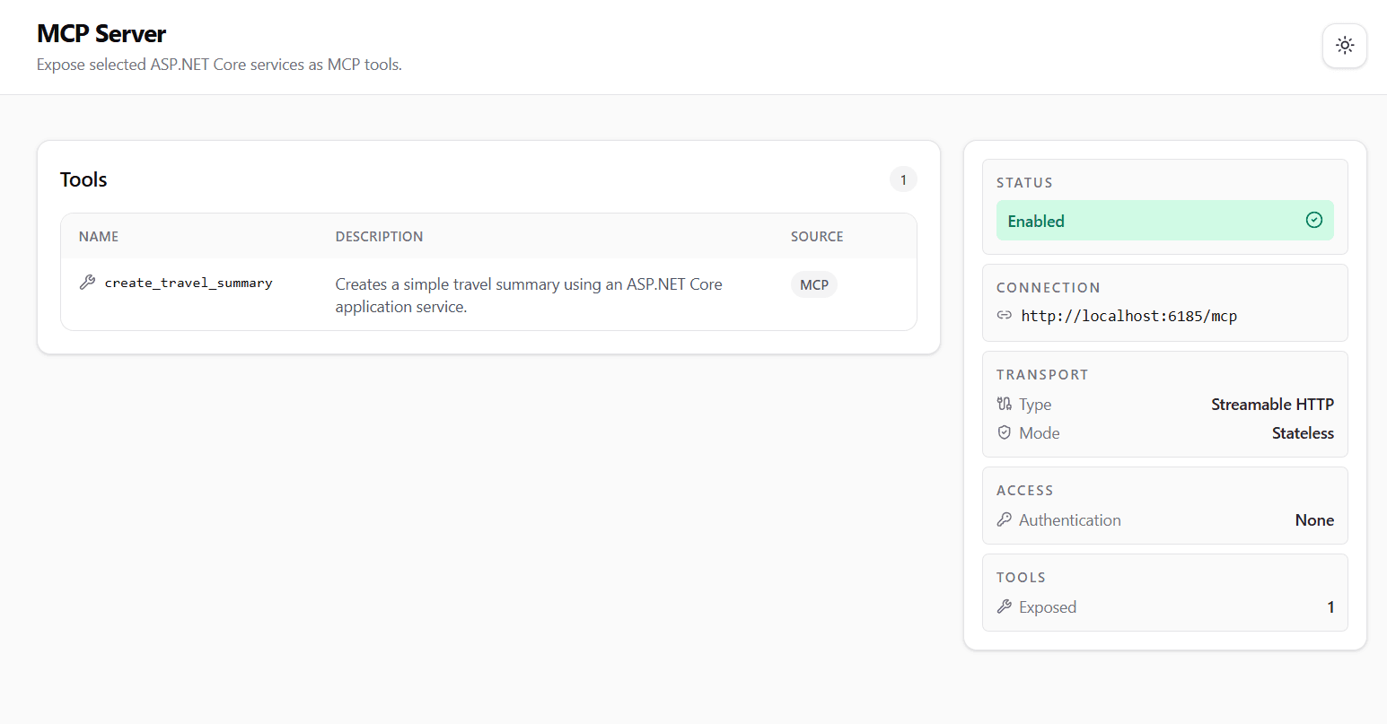 MCP tools list in the Runiq Dashboard