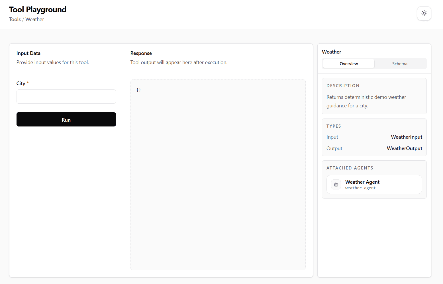Weather tool contract and attached agent